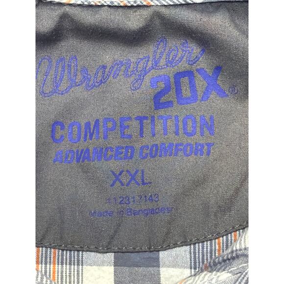 Wrangler 20X Competition Pearl Snap Long Sleeve Mens 2XL Western Gray/Orange - Picture 3 of 9